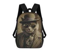 sinyumoney 3D Printed Children's 17inch School Bags Cool Vintage Cat Backpack Travel Lightweight Backpack Book Bags Kids Boys Girls School Bag