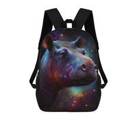 sinyumoney 3D Printed Children's 17inch School Bags Cosmic Hippo Portrait Backpack Travel Lightweight Backpack Book Bags Kids Boys Girls School Bag