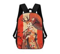 sinyumoney 3D Printed Children's 17inch School Bags Deer Geisha with Umbrella Backpack Travel Lightweight Backpack Book Bags Kids Boys Girls School Bag