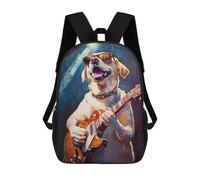 sinyumoney 3D Printed Children's 17inch School Bags Dog Playing Guitar Art Print -4 Backpack Travel Lightweight Backpack Book Bags Kids Boys Girls School Bag