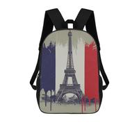sinyumoney 3D Printed Children's 17inch School Bags Eiffel Tower with French Flag Backpack Travel Lightweight Backpack Book Bags Kids Boys Girls School Bag