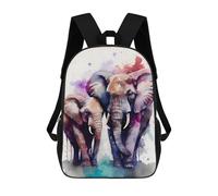 sinyumoney 3D Printed Children's 17inch School Bags Elephant Couple Watercolor Backpack Travel Lightweight Backpack Book Bags Kids Boys Girls School Bag