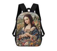 sinyumoney 3D Printed Children's 17inch School Bags Embroidered Mona Lisa Backpack Travel Lightweight Backpack Book Bags Kids Boys Girls School Bag
