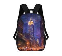 sinyumoney 3D Printed Children's 17inch School Bags Empire State Building Night View Backpack Travel Lightweight Backpack Book Bags Kids Boys Girls School Bag