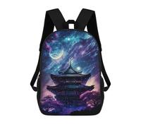 sinyumoney 3D Printed Children's 17inch School Bags Enchanted Japanese Pagoda Night Sky Backpack Travel Lightweight Backpack Book Bags Kids Boys Girls School Bag