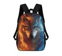 sinyumoney 3D Printed Children's 17inch School Bags Fire & Ice Wolf Art Print -2 Backpack Travel Lightweight Backpack Book Bags Kids Boys Girls School Bag
