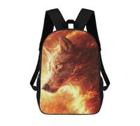sinyumoney 3D Printed Children's 17inch School Bags Flaming Wolf Art Print -6 Backpack Travel Lightweight Backpack Book Bags Kids Boys Girls School Bag