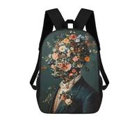 sinyumoney 3D Printed Children's 17inch School Bags Floral Man Portrait Abstract Mental Roses Backpack Travel Lightweight Backpack Book Bags Kids Boys Girls School Bag