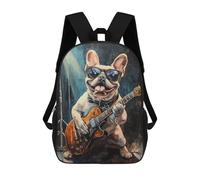 sinyumoney 3D Printed Children's 17inch School Bags Frenchie Playing Guitar Art Print Backpack Travel Lightweight Backpack Book Bags Kids Boys Girls School Bag