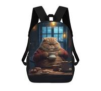sinyumoney 3D Printed Children's 17inch School Bags Funny Fat Cat Coffee Drink Backpack Travel Lightweight Backpack Book Bags Kids Boys Girls School Bag