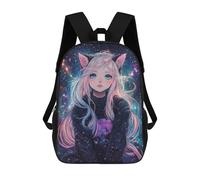 sinyumoney 3D Printed Children's 17inch School Bags Galaxy Cat Girl Art Print Backpack Travel Lightweight Backpack Book Bags Kids Boys Girls School Bag