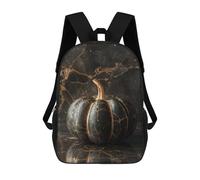 sinyumoney 3D Printed Children's 17inch School Bags Gilded Black Marble Pumpkin Decor Backpack Travel Lightweight Backpack Book Bags Kids Boys Girls School Bag