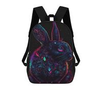 sinyumoney 3D Printed Children's 17inch School Bags Glowing Neon Rabbit Art Print Backpack Travel Lightweight Backpack Book Bags Kids Boys Girls School Bag