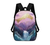 sinyumoney 3D Printed Children's 17inch School Bags Golden Mountain Waterfall Landscape Backpack Travel Lightweight Backpack Book Bags Kids Boys Girls School Bag
