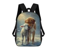 sinyumoney 3D Printed Children's 17inch School Bags Golden Retriever And Lamb in Snowy Scene Backpack Travel Lightweight Backpack Book Bags Kids Boys Girls School Bag