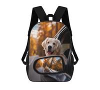 sinyumoney 3D Printed Children's 17inch School Bags Golden Retriever in Car Side Mirror Backpack Travel Lightweight Backpack Book Bags Kids Boys Girls School Bag