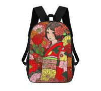 sinyumoney 3D Printed Children's 17inch School Bags Japanese Kimono Girl Art Backpack Travel Lightweight Backpack Book Bags Kids Boys Girls School Bag