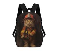 sinyumoney 3D Printed Children's 17inch School Bags Kitty Firefighter Backpack Travel Lightweight Backpack Book Bags Kids Boys Girls School Bag