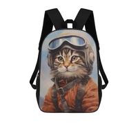 sinyumoney 3D Printed Children's 17inch School Bags Kitty Helicopter Pilot Backpack Travel Lightweight Backpack Book Bags Kids Boys Girls School Bag