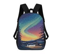 sinyumoney 3D Printed Children's 17inch School Bags Lapland Aurora Borealis Backpack Travel Lightweight Backpack Book Bags Kids Boys Girls School Bag