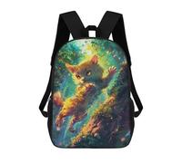 sinyumoney 3D Printed Children's 17inch School Bags Magical Forest Cat Artwork Backpack Travel Lightweight Backpack Book Bags Kids Boys Girls School Bag