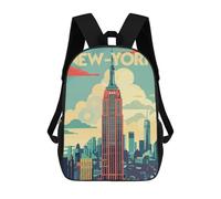 sinyumoney 3D Printed Children's 17inch School Bags Manhattan Retro Poster Backpack Travel Lightweight Backpack Book Bags Kids Boys Girls School Bag