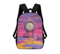 sinyumoney 3D Printed Children's 17inch School Bags Melting Time Surreal Clockscape Backpack Travel Lightweight Backpack Book Bags Kids Boys Girls School Bag
