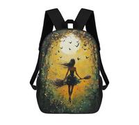 sinyumoney 3D Printed Children's 17inch School Bags Moonlit Witch Flight Backpack Travel Lightweight Backpack Book Bags Kids Boys Girls School Bag