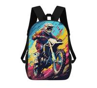 sinyumoney 3D Printed Children's 17inch School Bags Motocross Rider in Action Backpack Travel Lightweight Backpack Book Bags Kids Boys Girls School Bag