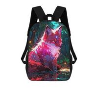 sinyumoney 3D Printed Children's 17inch School Bags Mystical Fox in Enchanted Forest Backpack Travel Lightweight Backpack Book Bags Kids Boys Girls School Bag