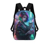 sinyumoney 3D Printed Children's 17inch School Bags Neon City Cat Coffee Backpack Travel Lightweight Backpack Book Bags Kids Boys Girls School Bag