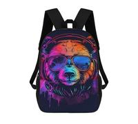 sinyumoney 3D Printed Children's 17inch School Bags Neon Monkey Headphones Art Print -2 Backpack Travel Lightweight Backpack Book Bags Kids Boys Girls School Bag