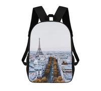 sinyumoney 3D Printed Children's 17inch School Bags Paris Skyline with Eiffel Tower Backpack Travel Lightweight Backpack Book Bags Kids Boys Girls School Bag