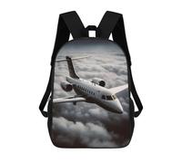 sinyumoney 3D Printed Children's 17inch School Bags Private Jet Flying Backpack Travel Lightweight Backpack Book Bags Kids Boys Girls School Bag