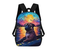 sinyumoney 3D Printed Children's 17inch School Bags Pug Boat Synth Pixel Art Backpack Travel Lightweight Backpack Book Bags Kids Boys Girls School Bag