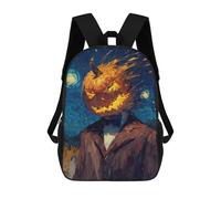sinyumoney 3D Printed Children's 17inch School Bags Pumpkin Head Man Starry Night Backpack Travel Lightweight Backpack Book Bags Kids Boys Girls School Bag