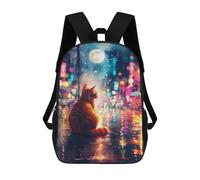 sinyumoney 3D Printed Children's 17inch School Bags Rainy Night Cat Window View Backpack Travel Lightweight Backpack Book Bags Kids Boys Girls School Bag