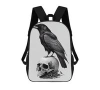 sinyumoney 3D Printed Children's 17inch School Bags Raven Skulls Backpack Travel Lightweight Backpack Book Bags Kids Boys Girls School Bag