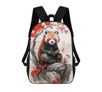 sinyumoney 3D Printed Children's 17inch School Bags Red Panda Japan Ink Art Backpack Travel Lightweight Backpack Book Bags Kids Boys Girls School Bag