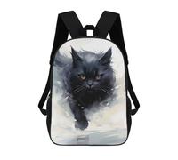sinyumoney 3D Printed Children's 17inch School Bags Running Black Cat Backpack Travel Lightweight Backpack Book Bags Kids Boys Girls School Bag