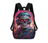 sinyumoney 3D Printed Children's 17inch School Bags Skull Headphones Artwork Backpack Travel Lightweight Backpack Book Bags Kids Boys Girls School Bag