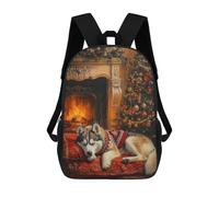 sinyumoney 3D Printed Children's 17inch School Bags Sleeping Husky Dog by Fireplace Christmas Scene Backpack Travel Lightweight Backpack Book Bags Kids Boys Girls School Bag