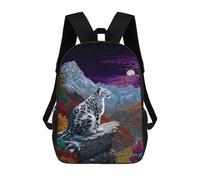 sinyumoney 3D Printed Children's 17inch School Bags Snow Leopard Moonlit Mountain Backpack Travel Lightweight Backpack Book Bags Kids Boys Girls School Bag