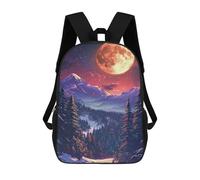 sinyumoney 3D Printed Children's 17inch School Bags Snowy Mountain Night with Full Moon Backpack Travel Lightweight Backpack Book Bags Kids Boys Girls School Bag