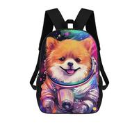 sinyumoney 3D Printed Children's 17inch School Bags Space Pomeranian Adventure -12 Backpack Travel Lightweight Backpack Book Bags Kids Boys Girls School Bag