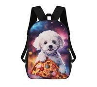 sinyumoney 3D Printed Children's 17inch School Bags Space Pup with Cosmic Pizza Slice Backpack Travel Lightweight Backpack Book Bags Kids Boys Girls School Bag
