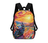 sinyumoney 3D Printed Children's 17inch School Bags Stained Glass Motorcycle Sunset Backpack Travel Lightweight Backpack Book Bags Kids Boys Girls School Bag