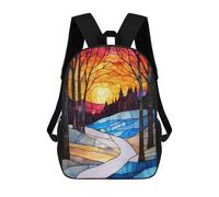 sinyumoney 3D Printed Children's 17inch School Bags Stained Glass Sunset Landscape Backpack Travel Lightweight Backpack Book Bags Kids Boys Girls School Bag