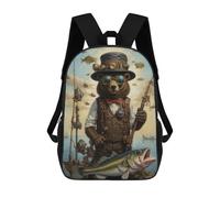 sinyumoney 3D Printed Children's 17inch School Bags Steampunk Bear Fishing Backpack Travel Lightweight Backpack Book Bags Kids Boys Girls School Bag