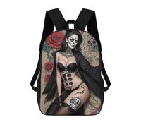 sinyumoney 3D Printed Children's 17inch School Bags Sugar Skull Body Art Backpack Travel Lightweight Backpack Book Bags Kids Boys Girls School Bag